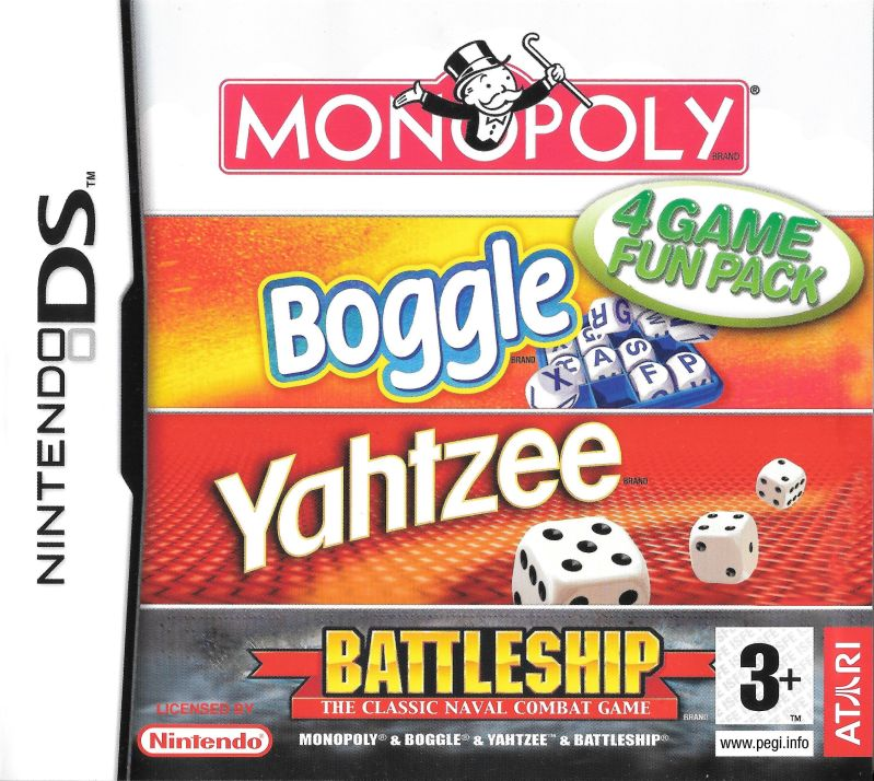 4 Game Fun Pack : Monopoly, Boggle, Yahtzee, Battleship