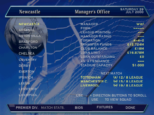 Screenshot Alex Ferguson's Player Manager 2001