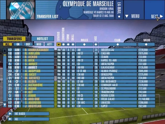 Screenshot The F.A. Premier League Football Manager 2001